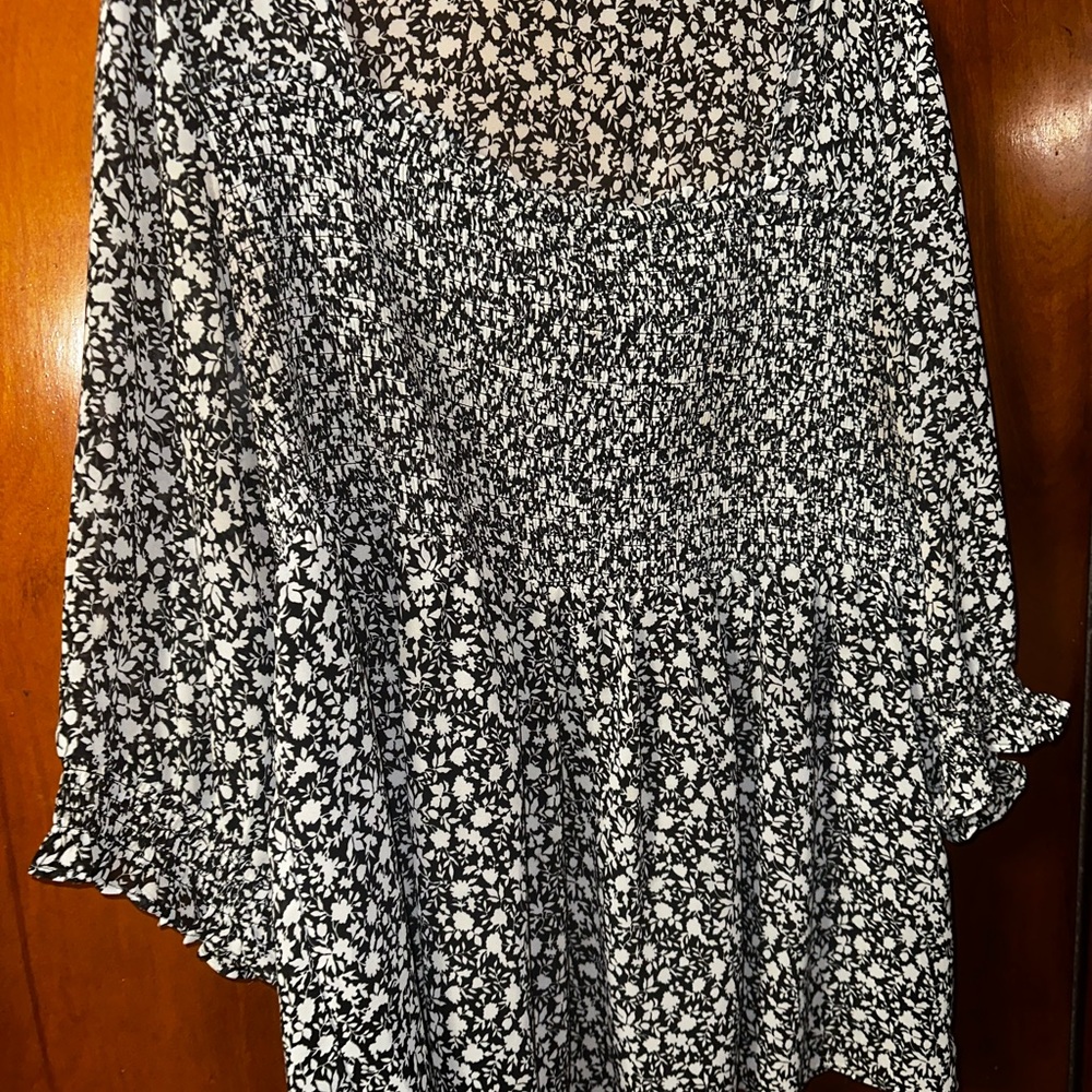Floral Black and White Women's Smocked Top